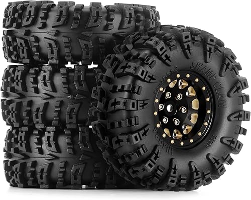 Miniatura 7 de INJORA Juego de neumáticos de rueda de 1.3 pulgadas S5 Swamp Claw Mud Terrain Tire 2.756 * 1.063 in para 118 124 RC Crawler Car (negro dorado)