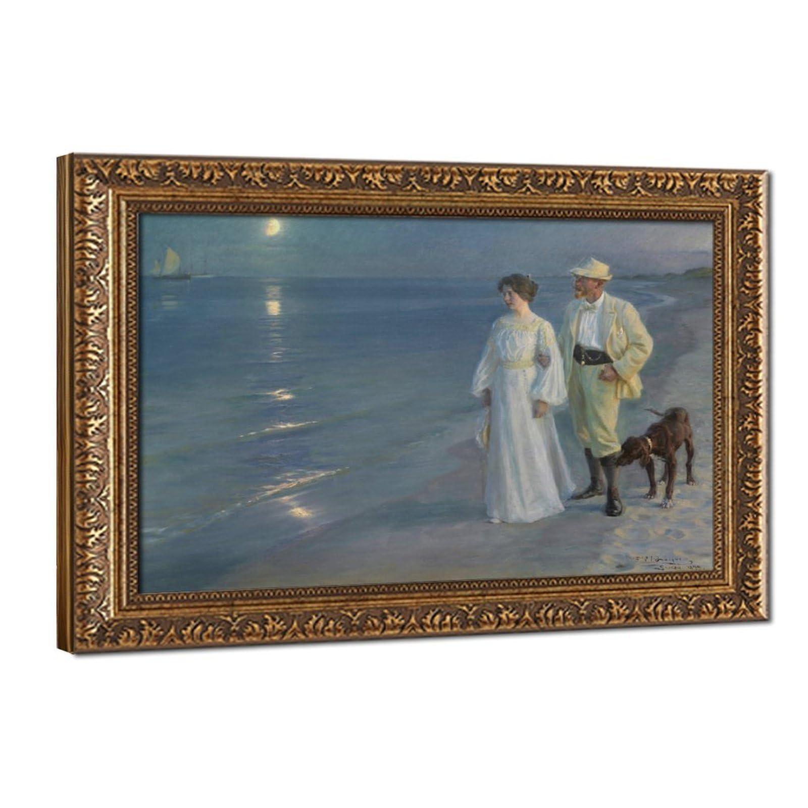 WCYB Peder Severin Kroyer - Summer Evening at Skagen Beach The Artist And His Wife Prints Posters Canvas Deco Paintings Wall Art For Office Hangable Frame