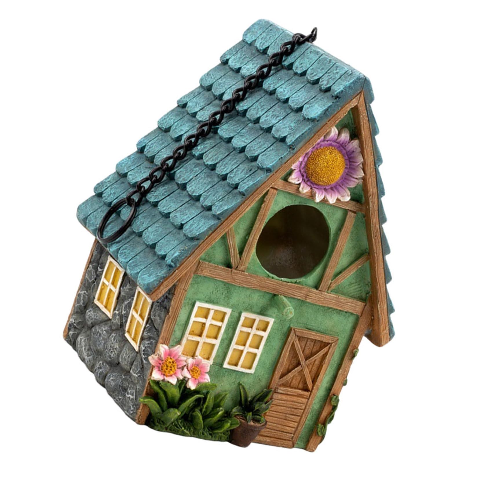 Casa Refugio Cálido para Pájaros Estilo Rústico y Elegante de Resina Resistente y Decorativa para Pájaros al Aire Libre para Jardín y Patio