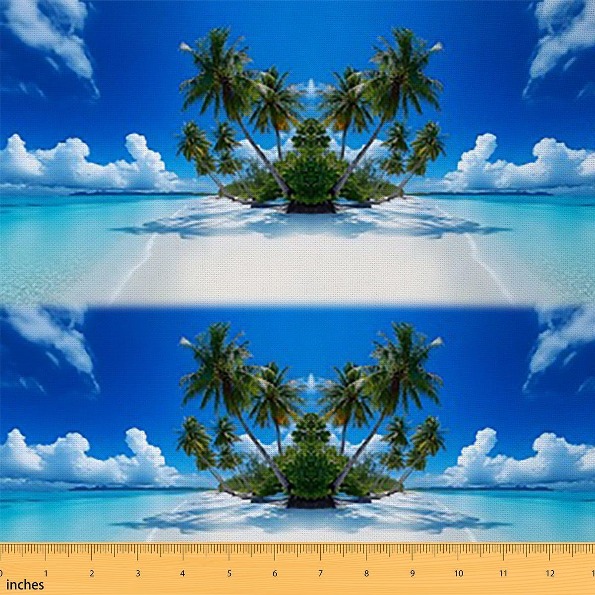 Ocean Upholstery Fabric - Summer Beach Decor Hawaiian Vacation Style by The Yard, Palm Trees Tropical Nature Sea Theme, DIY Art Quilting for Sewing, Blue, 3 Yards