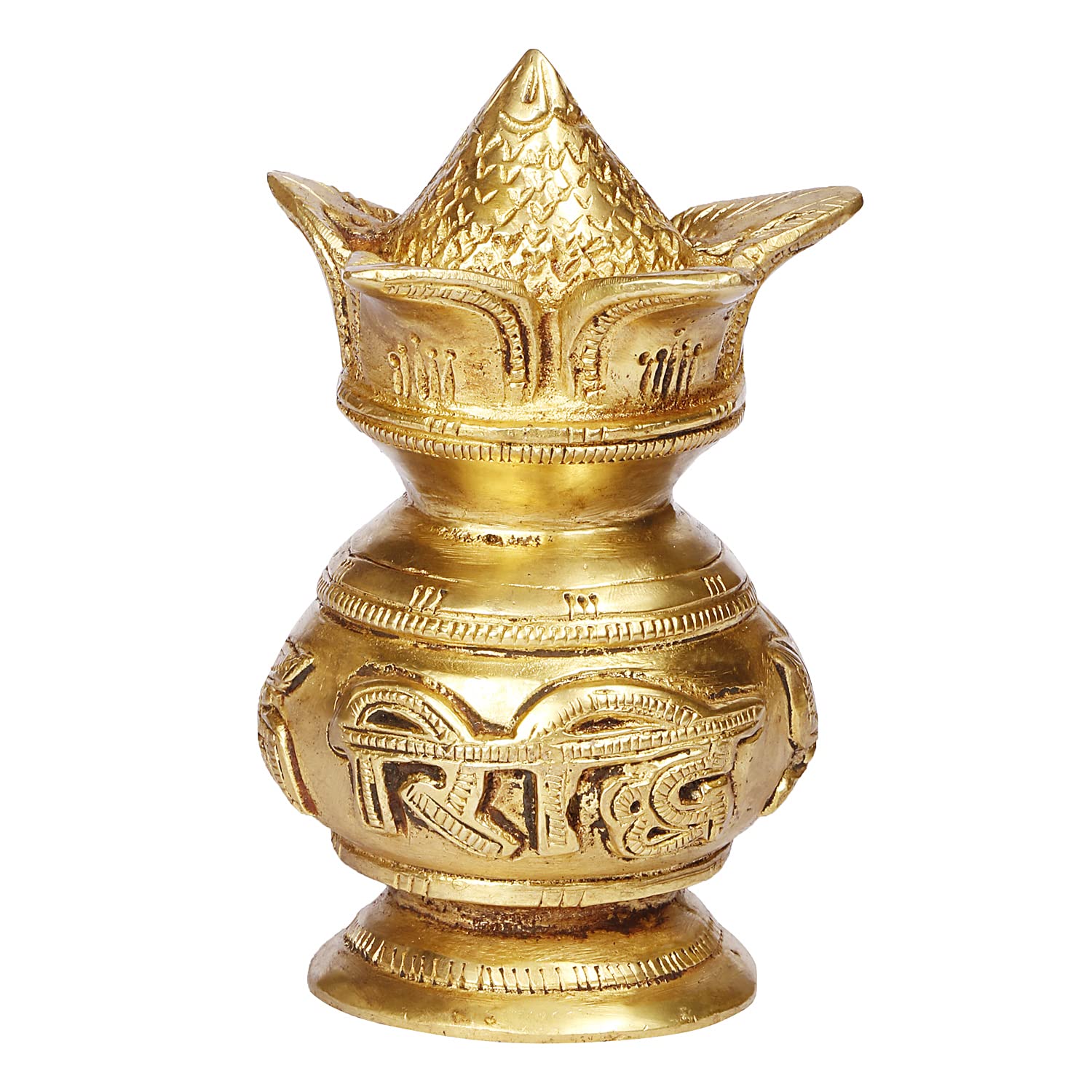 ARTVARKO Brass Kalash With Coconut I Riddhi Siddhi Kalash Swastik Kalash for Puja Temple Home Decorative Items 6 Inches 2