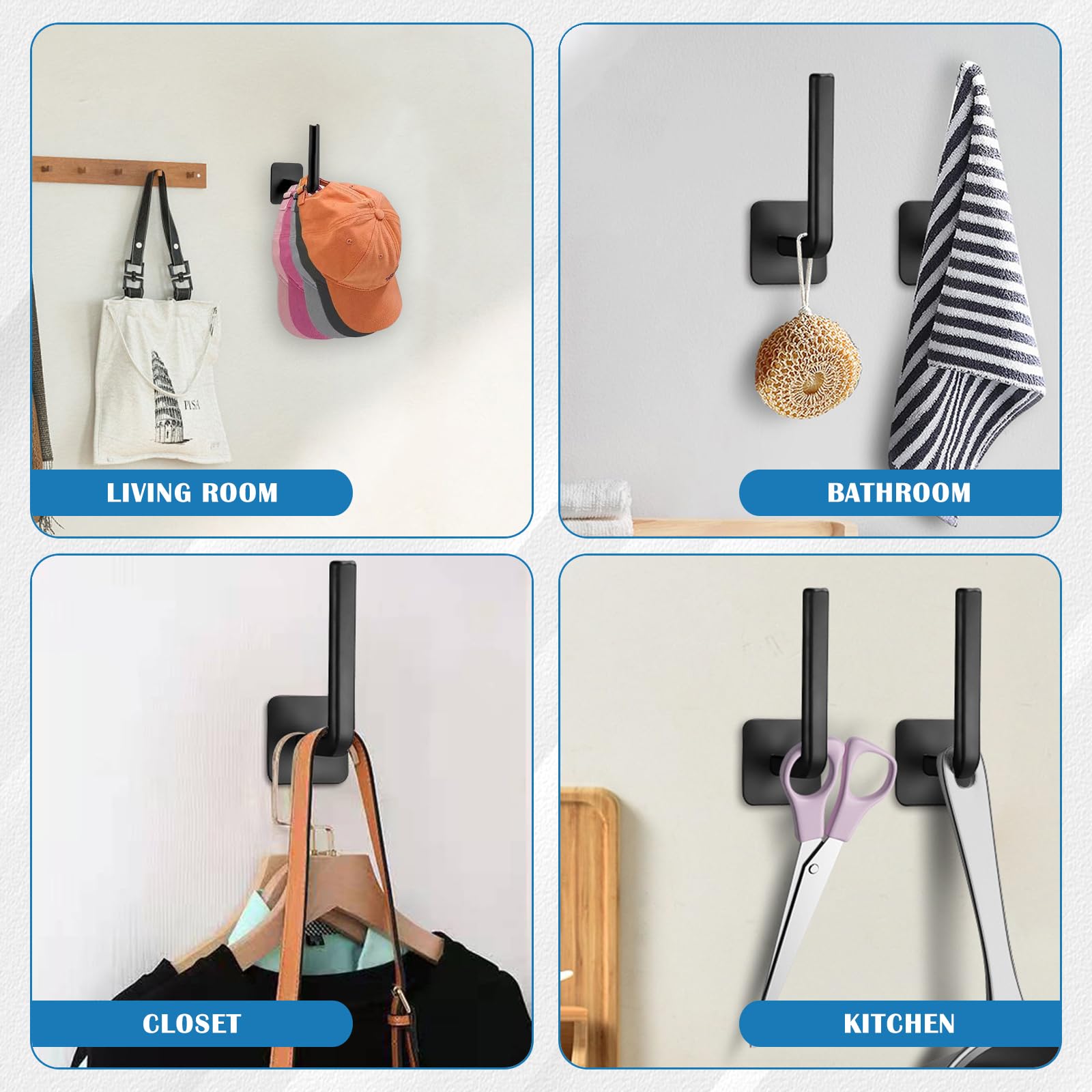 Perchero para Gorras 12 Piezas, Soporte para Sombrero Colgador Adhesivos para Pared, Organizador de Gorras para Armario