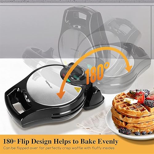Miniatura 5 de Aigostar Sandwicherera belga waflera de 8 pulgadas con superficies antiadherentes, waflera de 900 W con control de temperatura, máquina eléctrica de
