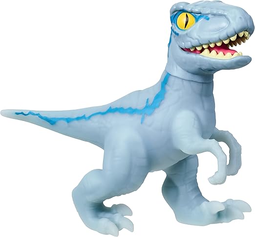 Heroes of Goo Jit Zu Jurassic World - Chomp Attack Stretch Blue Velociraptor Action Figure, Multicolor