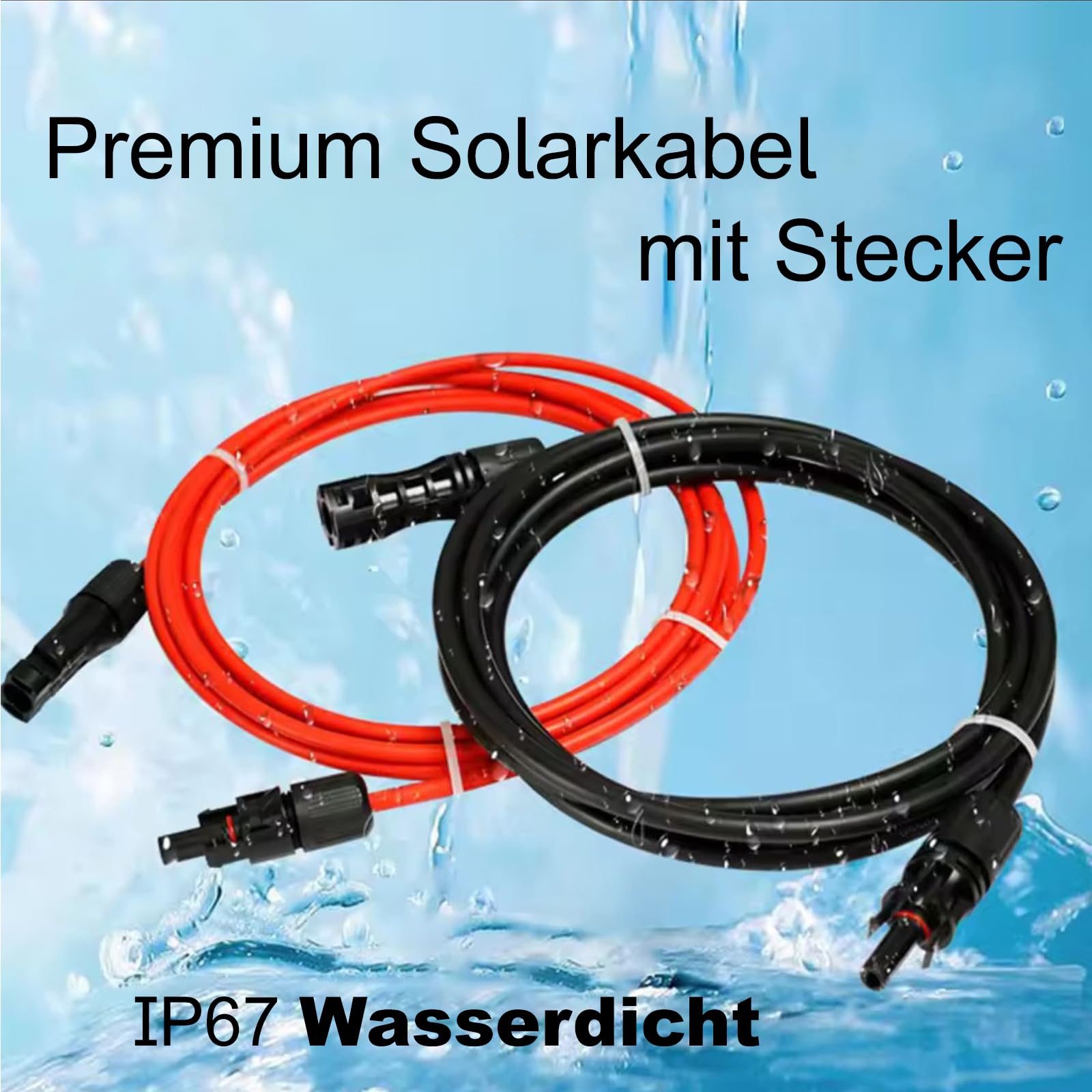 NAUC Solar Verlängerungskabel für Solarpanel - Solarstecker Solarkabel für Solarmodule - Photovoltaik-Stecker - Kabel 4 mm² / 6 mm² - TÜV, Kabelquerschnitt:6mm², Länge:2X 15m incl. Stecker