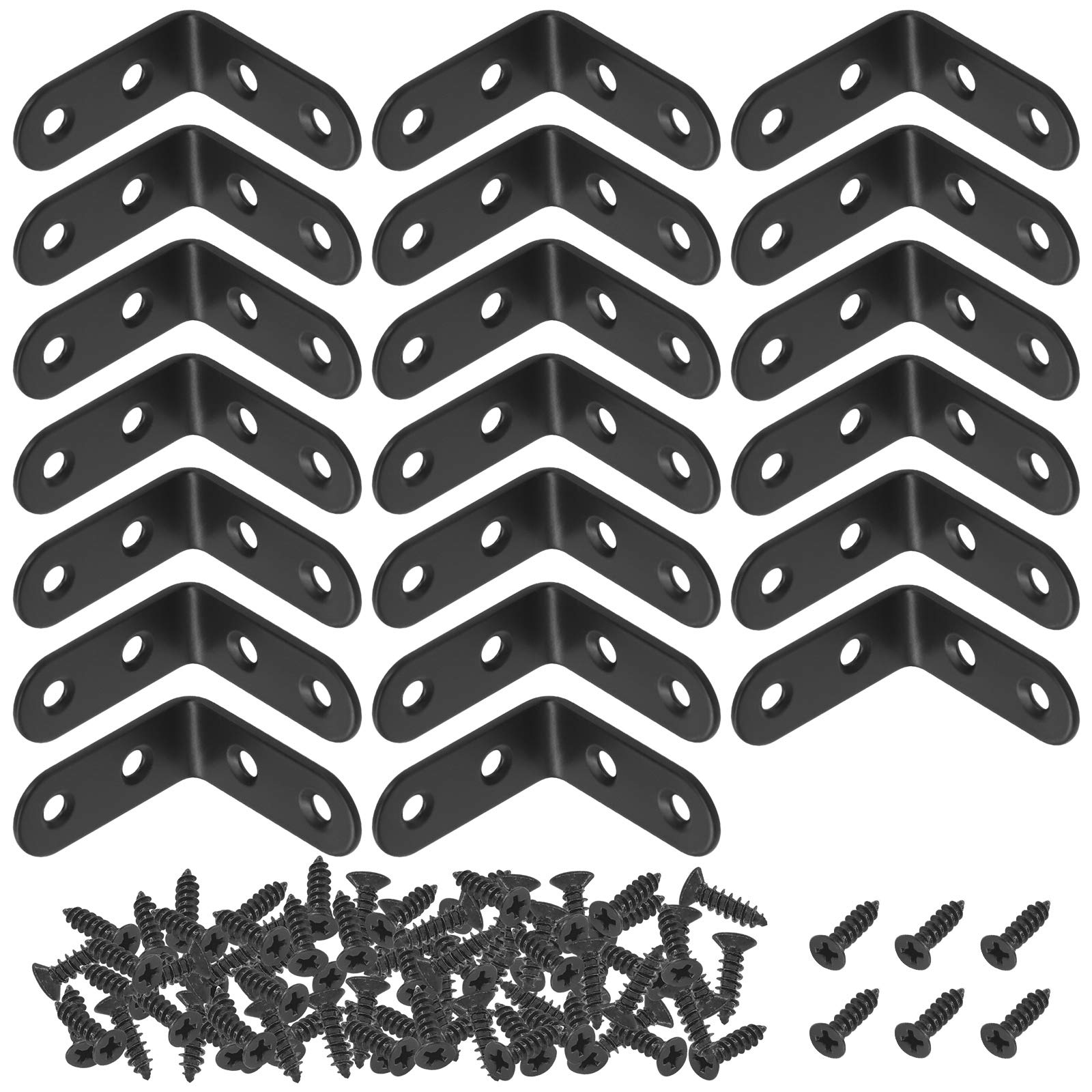 Mardatt 20 Sets 40x40mm Stainless Steel Black L Brackets Corner Braces Right Angle Brackets Heavy Duty with Mounting Screws for Wood Shelf Chair Cabinet Furniture Brackets