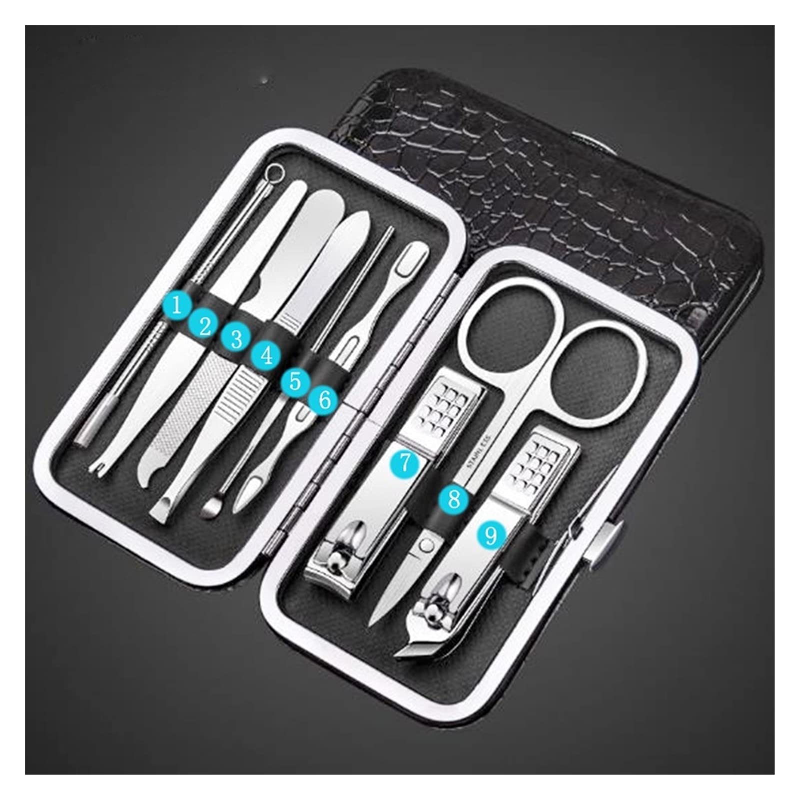 Juego de cortaúñas de 9 Piezas/Juego de cortaúñas de Acero Inoxidable, Herramienta de manicura y pedicura, Cortador de uñas, Herramienta for uñas, Suministros for Profesionales, Herramientas