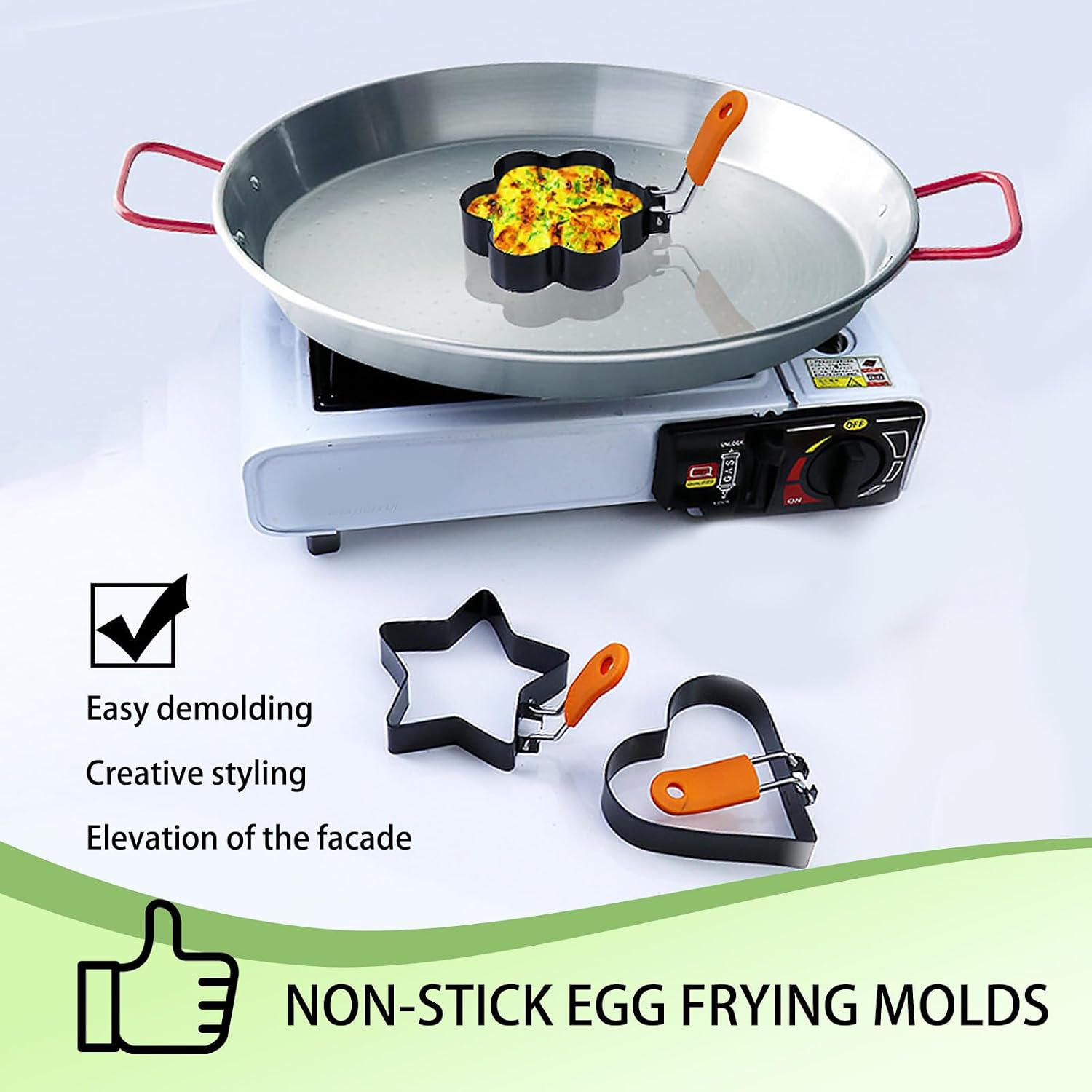 3 PCS 3.4'' Egg Rings, Star, Heart, Flower Large Ring for Frying Eggs, Griddle Cooking Shaper for English Muffins Pancake Cooking Griddle, Suitable for Camping Indoor Breakfast Sandwich Burger