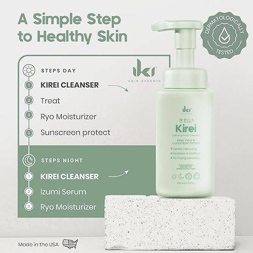 Miniatura 4 de IKI Kirei - Limpiador facial suave para mujeres con aloe vera y extracto de pepino, hidratante y calmante, dermatológicamente probado, adecuado para