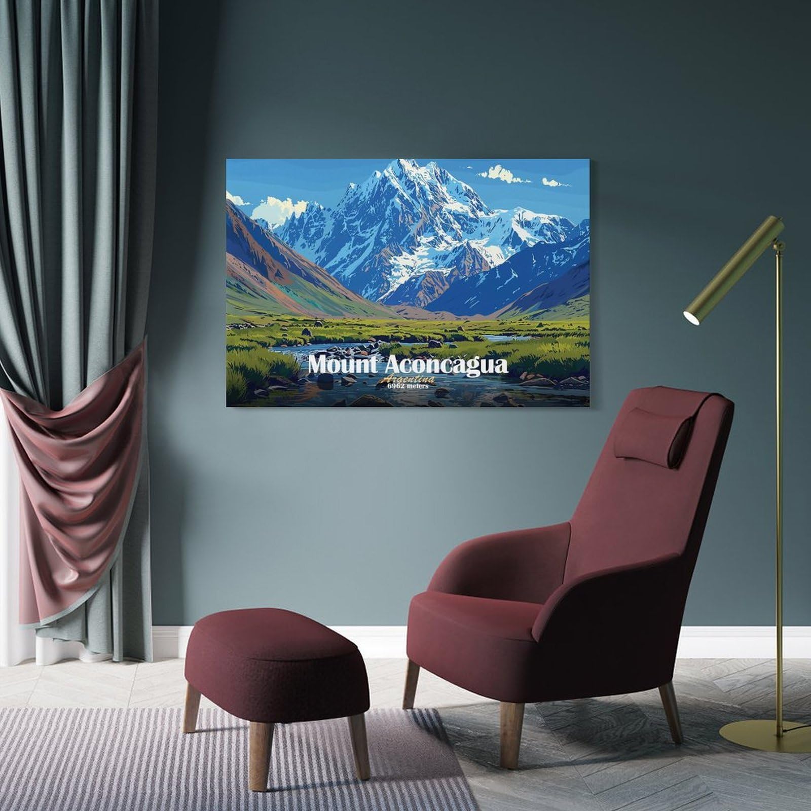Junmoney Mount Aconcagua Landscape Decorative Wall Artwork 24x36inch(60x90cm), for Living Room, Bedroom, Office Or Hallway, Decorative Artwork with Broad Appeal