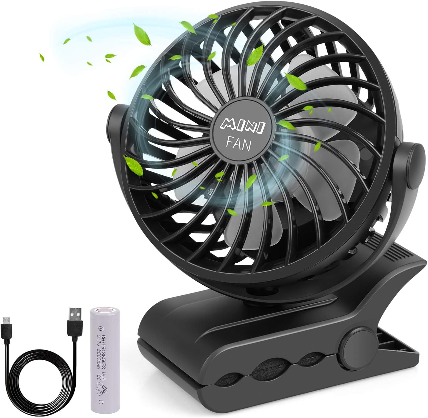 Mini Desk Clip on Fan, ESEOE Battery Operated Fan Portable Handheld Powered by Rechargeable Battery or USB, Small Personal Fan for Baby Stroller Car Laptop Table Camping Outdoors Home Office