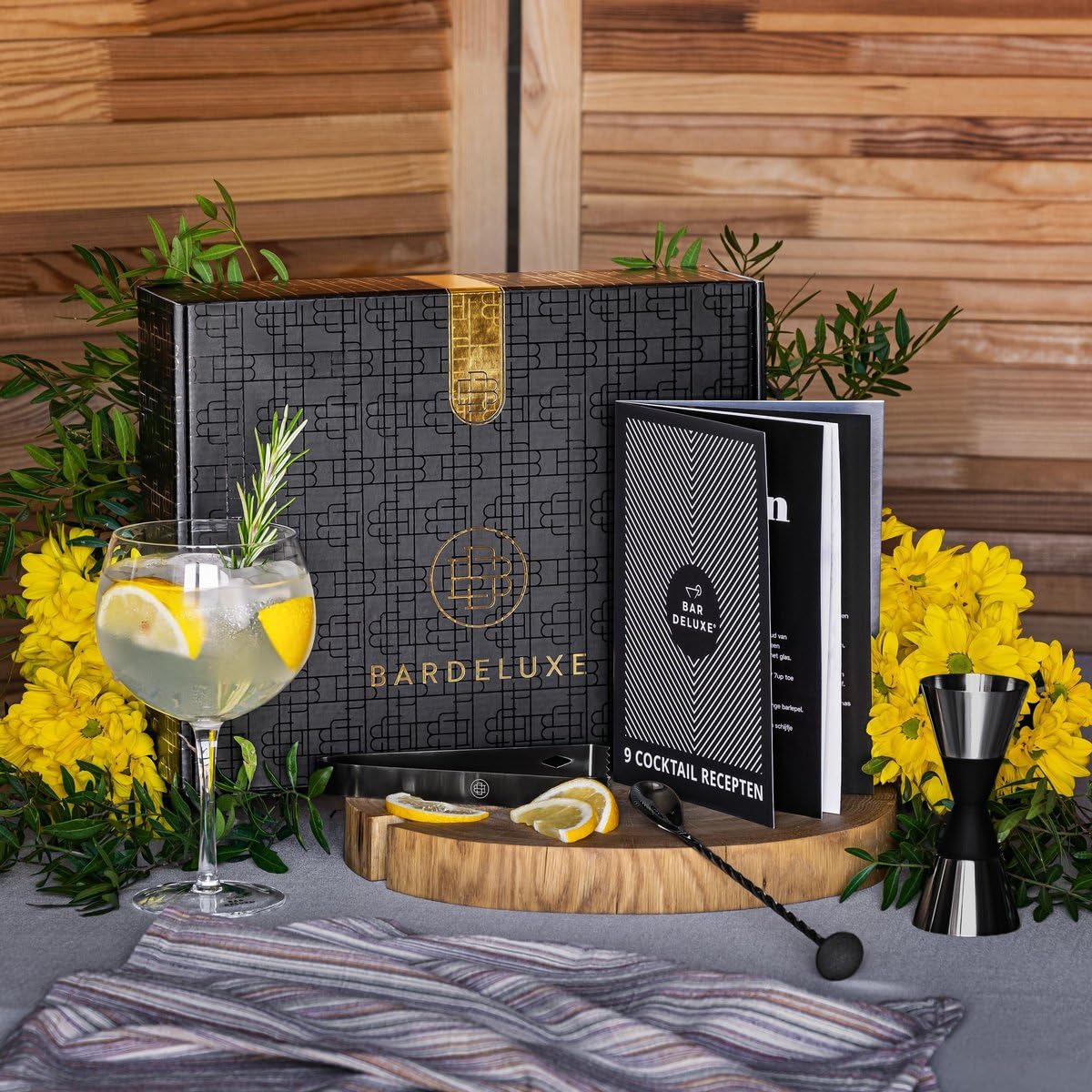 BarDeluxe® Boston Shaker Set de 5 pièces pour Barman - Ensemble de Cocktails - 750 ML - Shaker à Cocktail Boston - en Acier Inoxydable - Accessoires de Cocktail (Noir)