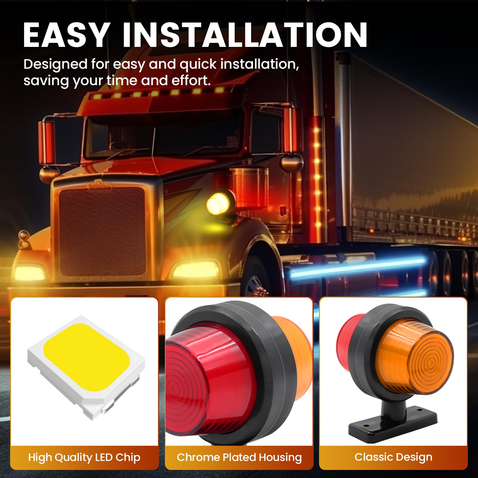 2PCS LED luces de posición lateral 12V 24V, indicadores laterales de remolque universales luces de liquidación advertencia de doble cara luces para remolque camión RV (Amarillo&Rojo)