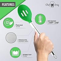 Vista 5 de Chef Frog - Cuchara ranurada de silicona para uso doméstico o profesional - Cuenta con nuestro mango de acero inoxidable "Stay-Cool