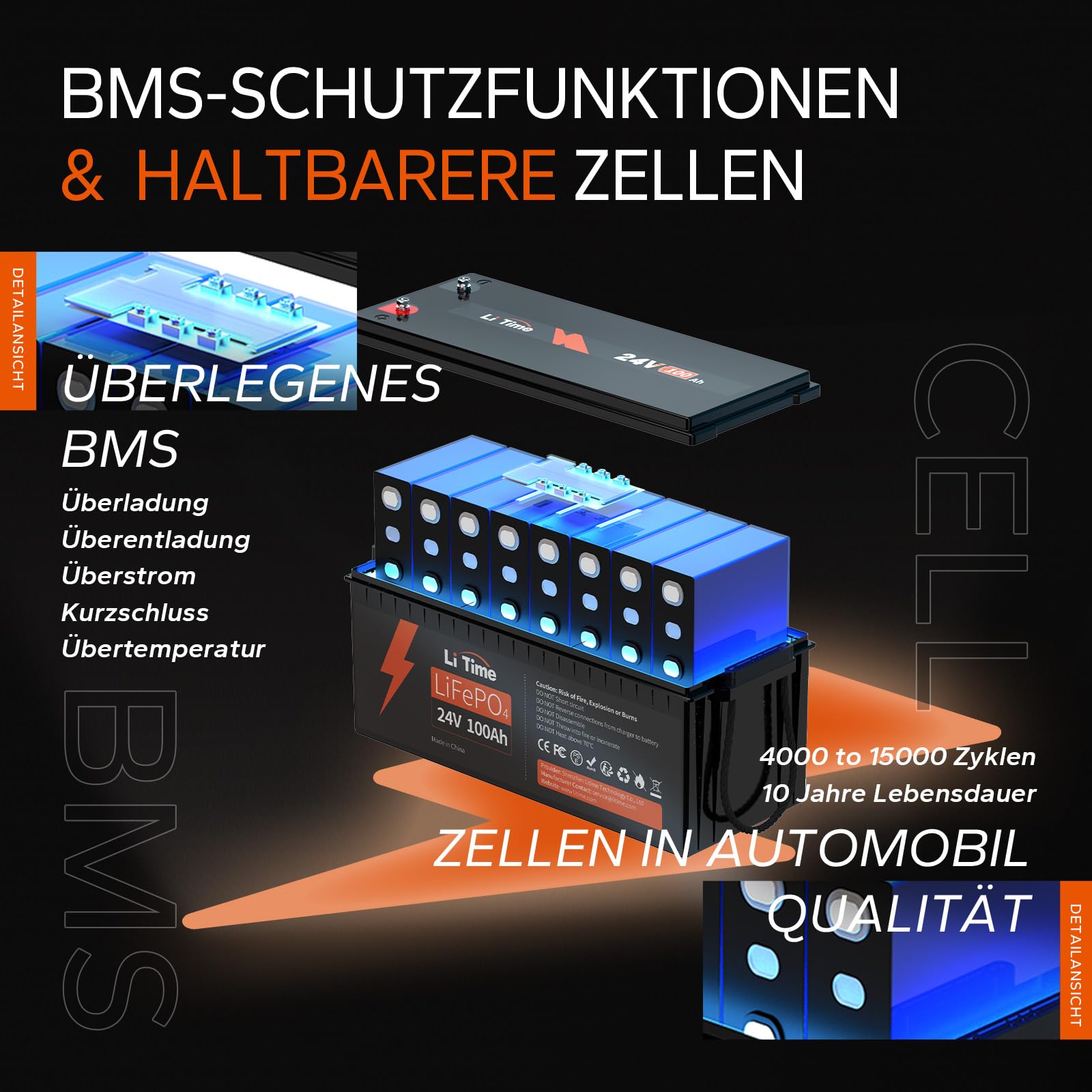 24V 100Ah LiFePO4 Lithium Battery Bluetooth Rechargeable Battery 50A BMS - View #7