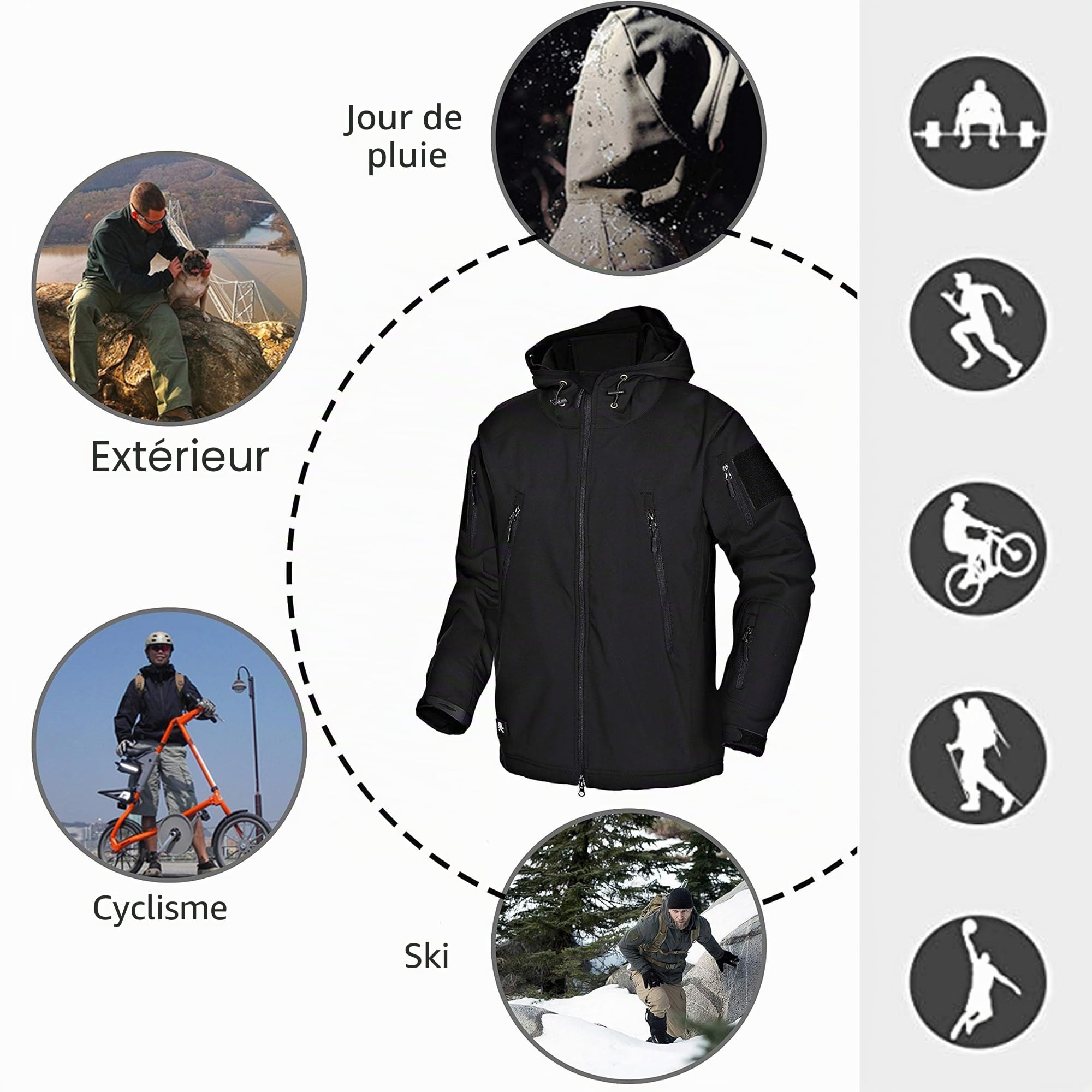 Hommes Softshell Vestes Militaire Tactique Imperméables Toison Manteau d'hiver Outdoor Sweat à Capuche