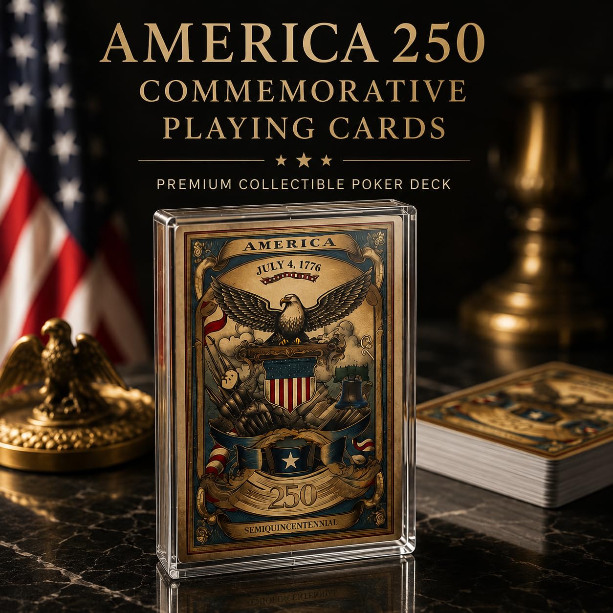 Amazon.com: Premium Playing Cards, Patriotic America 250th Anniversary Deck  of Cards Themed, Professional Poker Standard Playing Card Deck, Cool Unique  Playing Card Decks, 52 Cards + 2 Jokers, Acrylic Box Case :