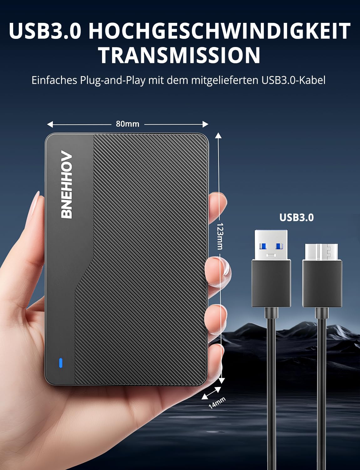 Externe Festplatte, 500GB Tragbare 2.5 Zoll USB 3.0 Backups HDD, Ultradünn Plug-and-Play SATA Festplattenspeicher für Windows, Mac, PC, Laptop, PS4, Xbox, Wii U, Chromebook