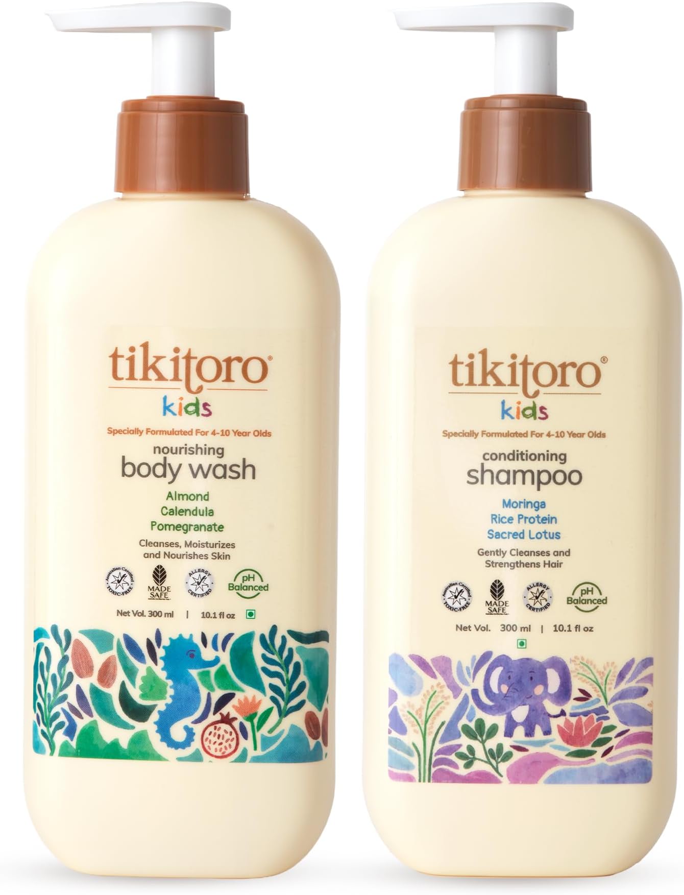 Tikitoro Kids Daily Essentials Combo,100% Vegan Nourishing Body Wash & Conditioning Shampoo, No Parabens & Sulphates (Age: 4+ Years) (300 ml x 2)