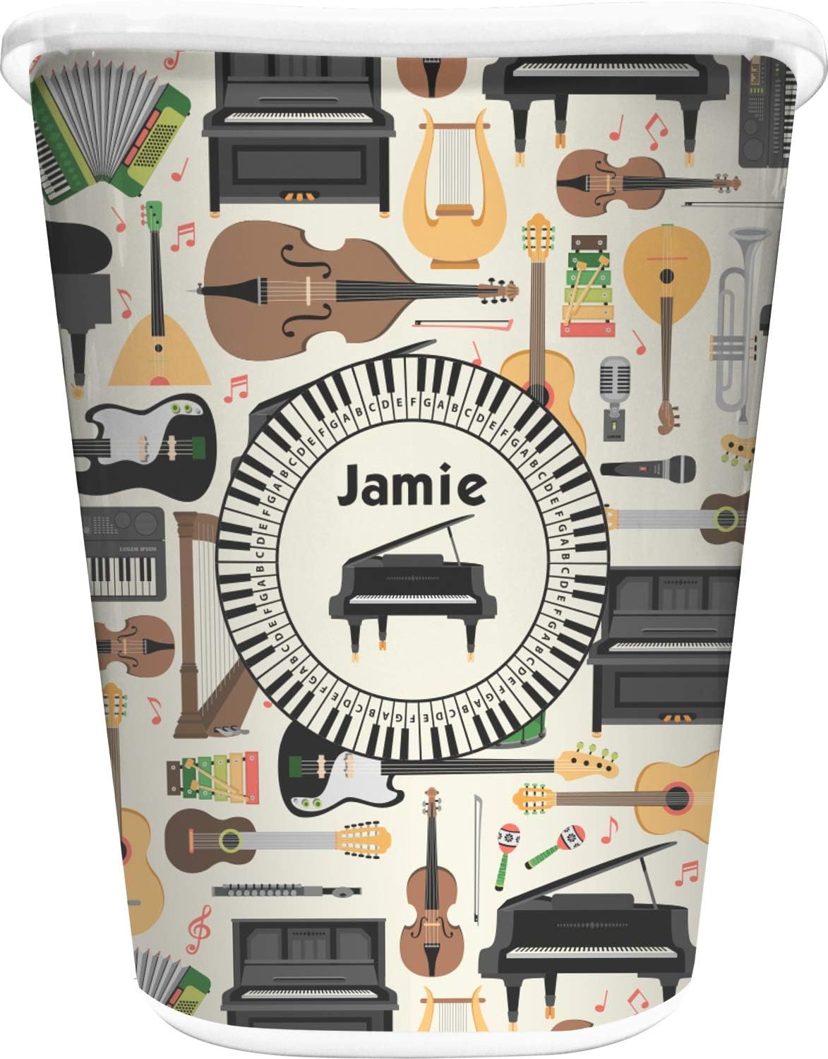 Personalized Musical Instruments Waste Basket - Double Sided (Black)