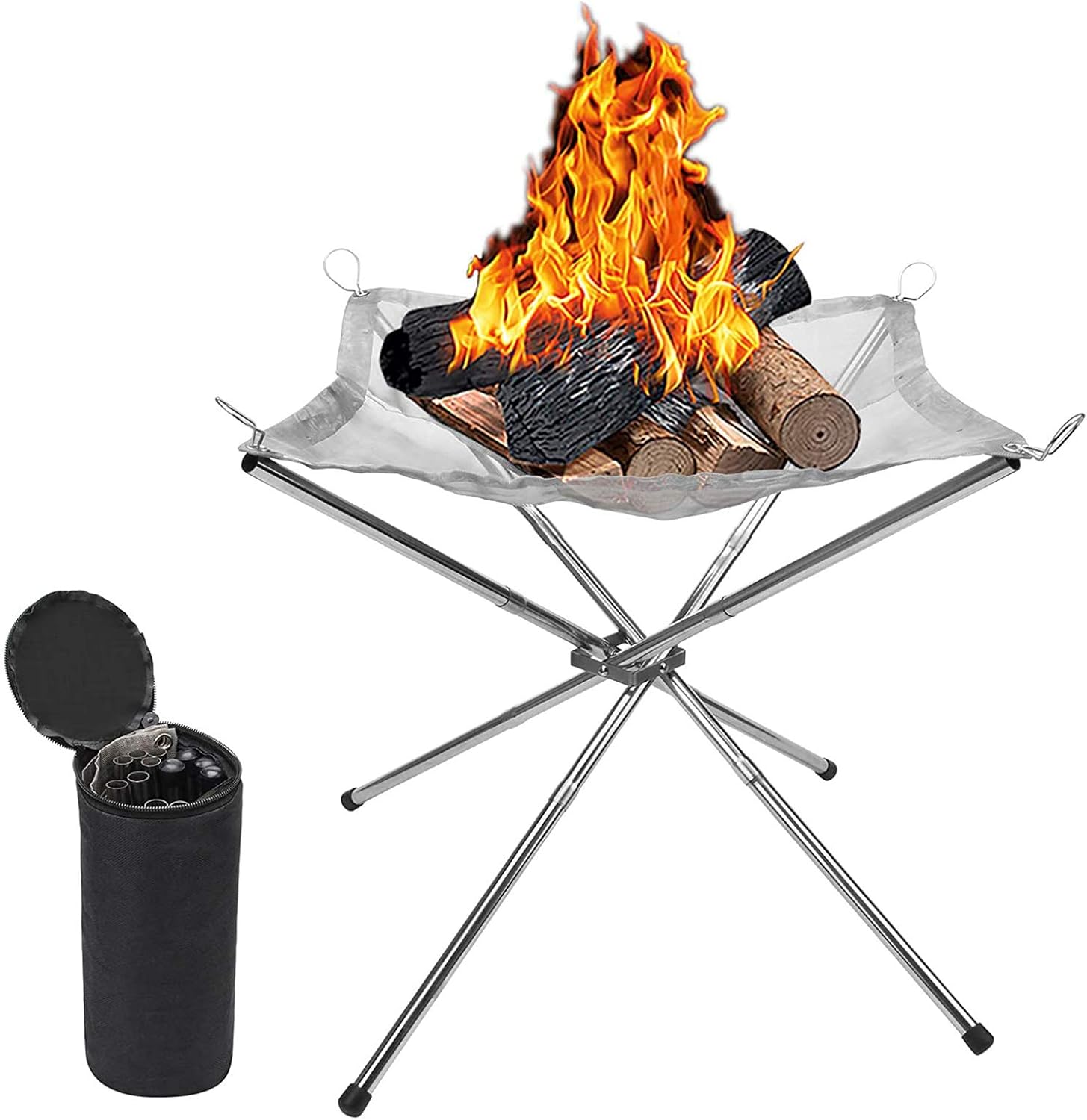 Fire Pit Foldable Stainless Steel Mesh Fire Pits, 16.5 Inch Portable Outdoor Fire Pit, Wood Burning Fire Bowl, for Picnic d