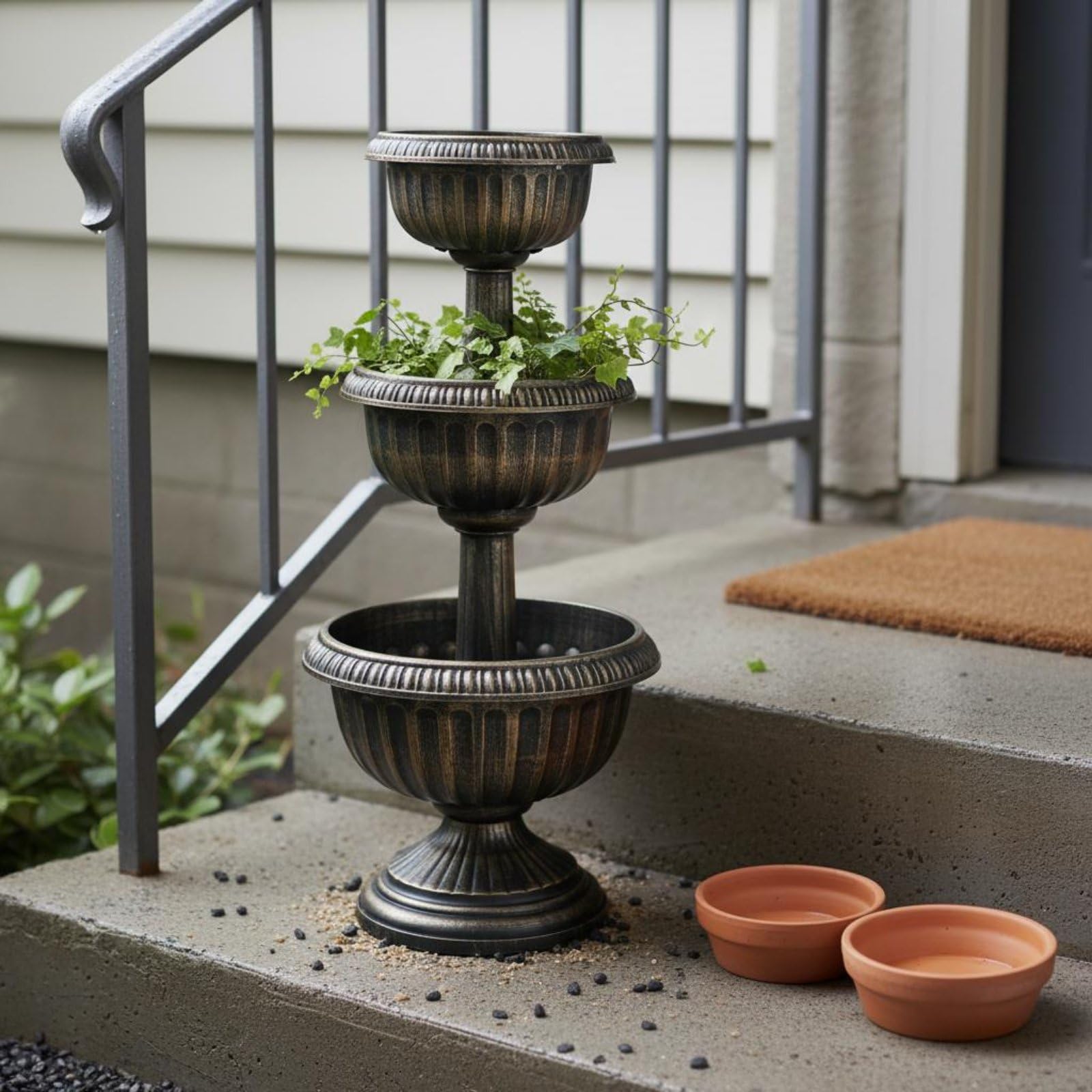 predolo Pot de Fleurs Lumineux Solaire Jardinière à Étages Solaire Peu Encombrant Support pour Plantes à Plusieurs Niveaux pour Patio, 3-Couches