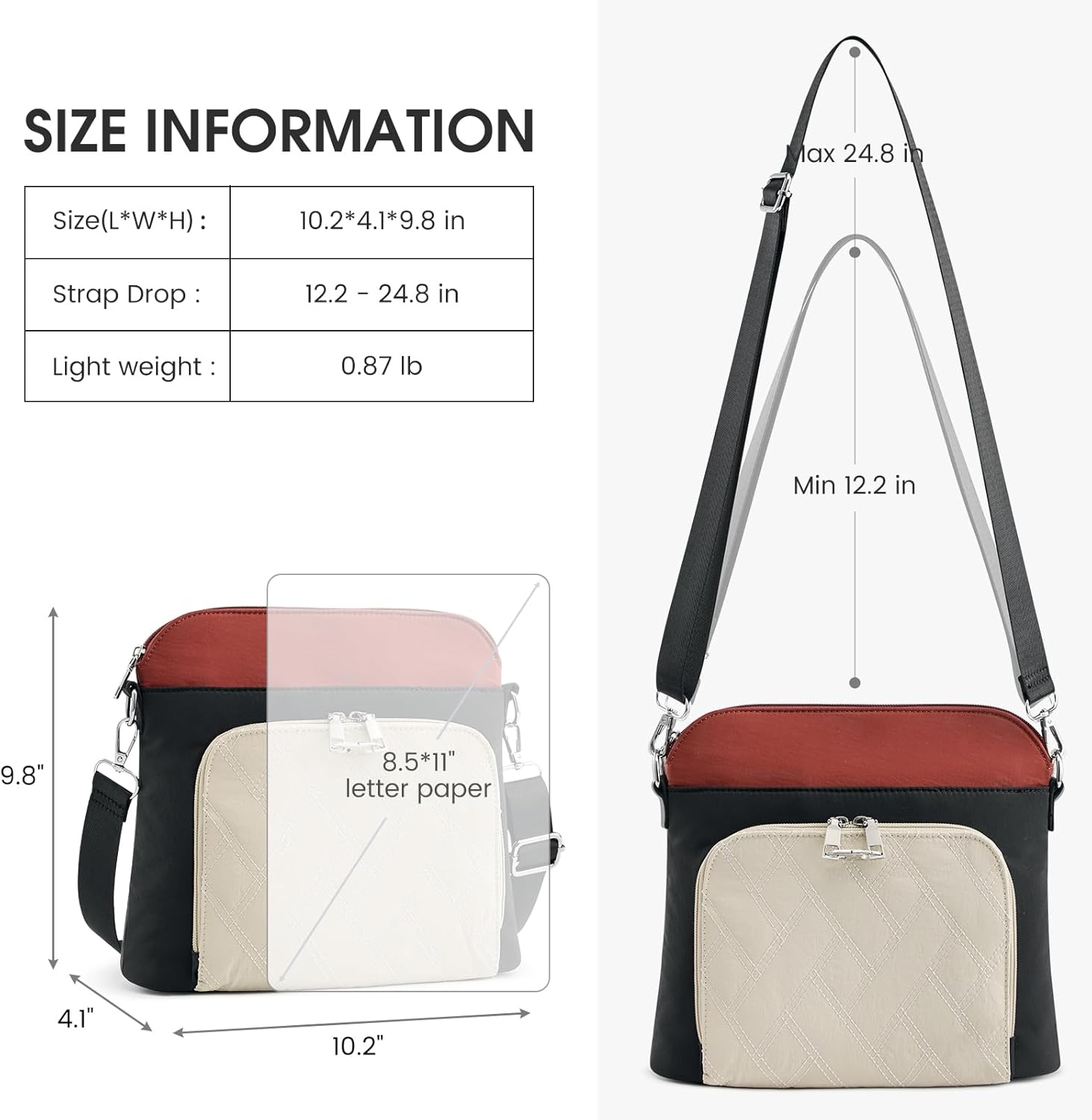 G4Free Anti-Theft Crossbody Bags for Women, Lightweight Nylon Shoulder Purse Medium Handbags for Travel Work-Black&Red - Image 7