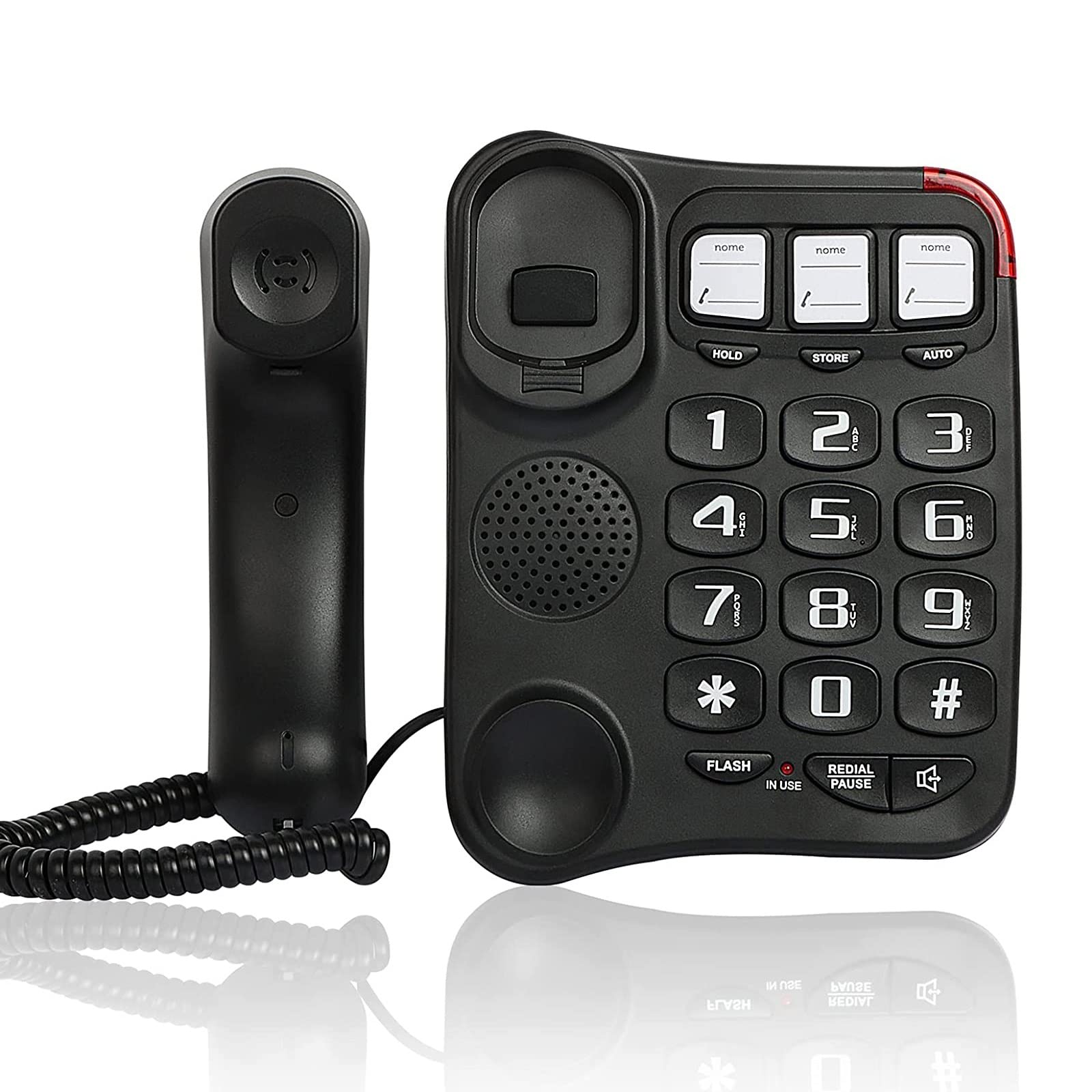 IBOWZ Telefono Fisso Telefono a Pulsanti Grandi per Anziani,Telefono Fisso con Filo,Telefono di casa a Pulsanti Grandi,Negozio,Attesa,Flash,Funzioni di ricomposizione,Funzioni,Vivavoce,Perfetto PE