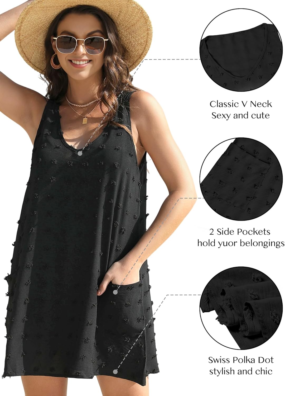 Buauty Womens Casual Sun Dresses Summer Swimsuit Swiss Polka Dot Beach Cover Up Sleeveless V Neck Tank Dress 2026 Vacation - Image 2