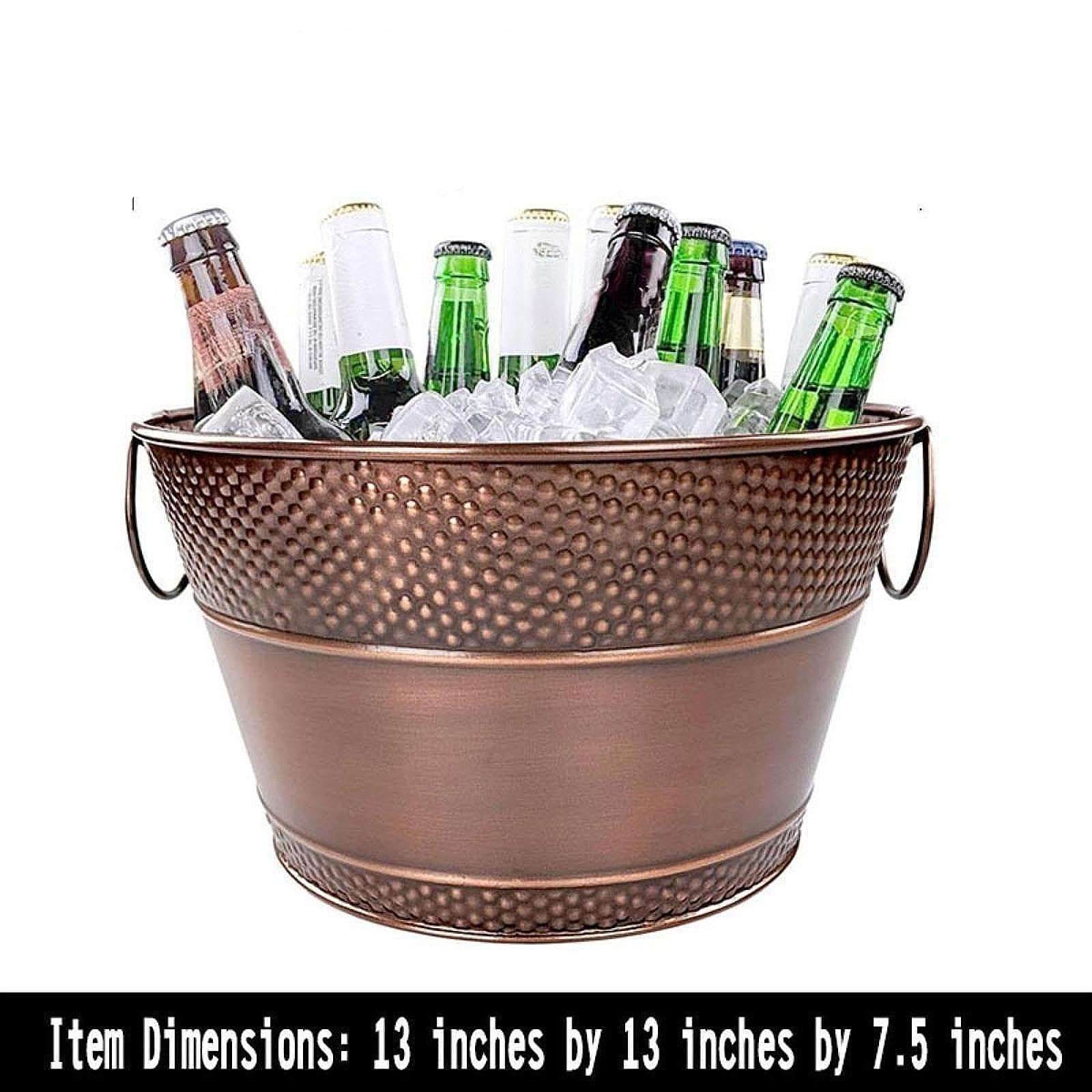 Seau à Glace En Métal Galvanisé Contenant Bac à Boissons Rafraîchisseur Bière Vin Poignée Portable Rangement Facile et Adapté Aux Fêtes Restauran, Bronze
