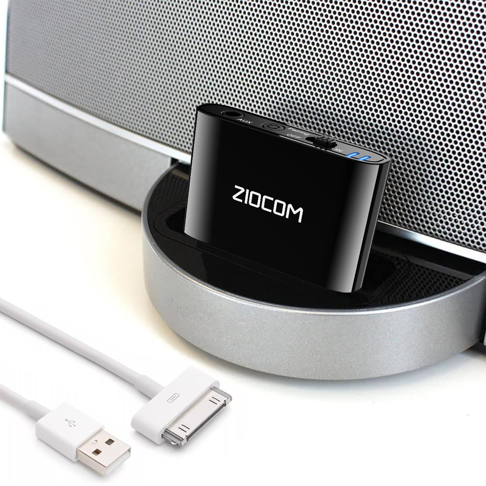 ZIOCOM 30 Pin Bluetooth Adapter Receiver for Bose iPod iPhone SoundDock and Other 30 pin Dock Speakers with 3.5mm Aux Cable(Not for Car and Motorcycles), Black