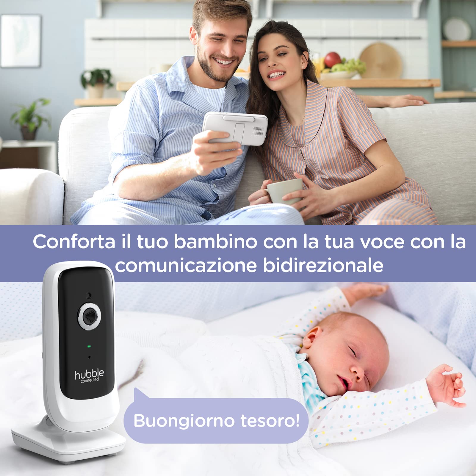 Hubble Connected Nursery View Premium Twin Baby Monitor 2 Cameras with 5" Screen, Infrared Night Vision, Split Screen, Digital Zoom and Room Temperature Sensor