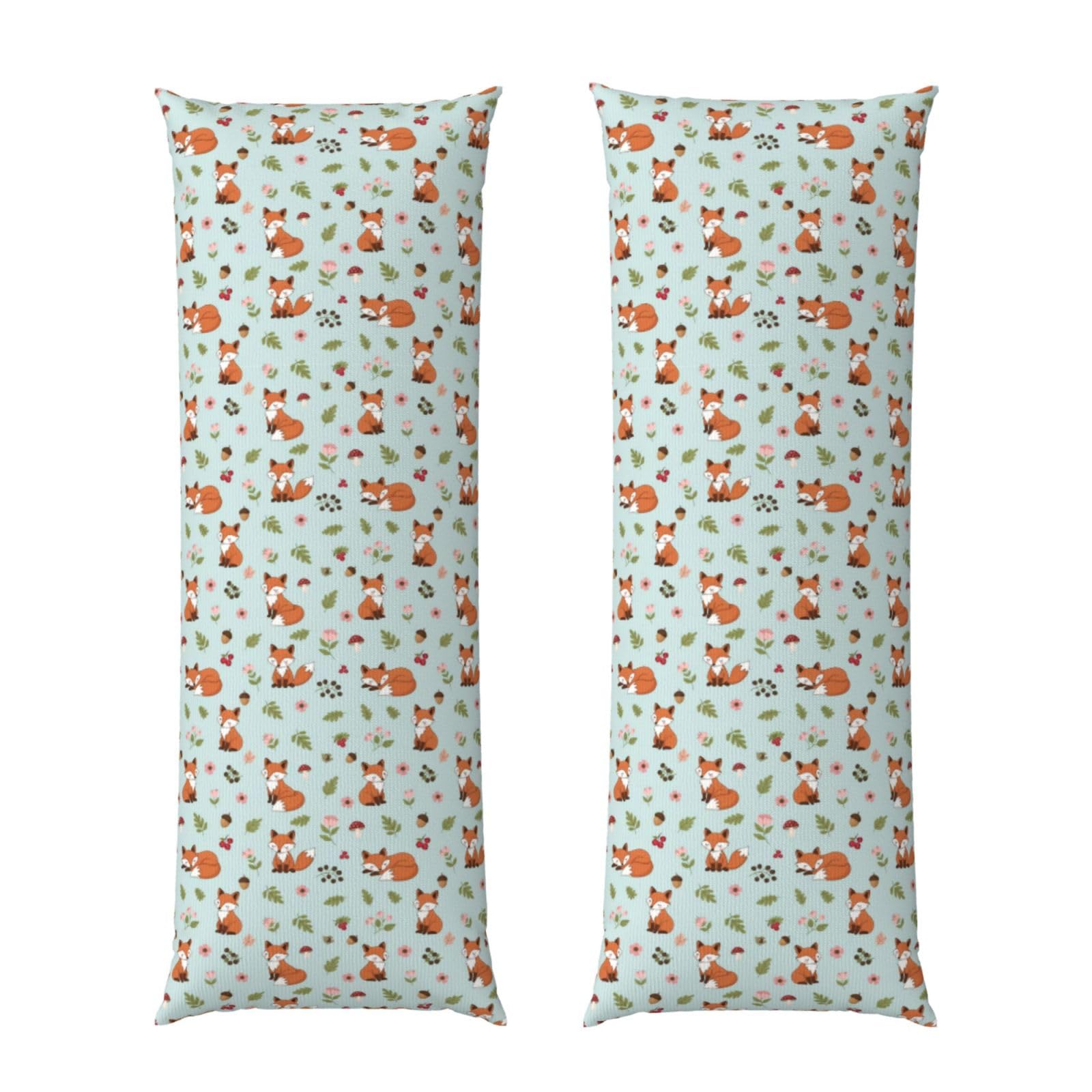 Body Pillow Cover 20x60 Floral Flowers Mushroom Foxes, Premium Velvet Long Pillowcase with Hidden Zipper, Breathableffy Rectangular Case for Bedroom Home