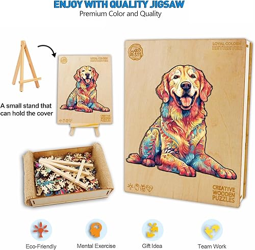 Miniatura 8 de Rompecabezas de madera para adultos, rompecabezas de perro Golden Retriever con formas únicas de animales, rompecabezas de madera con caja de