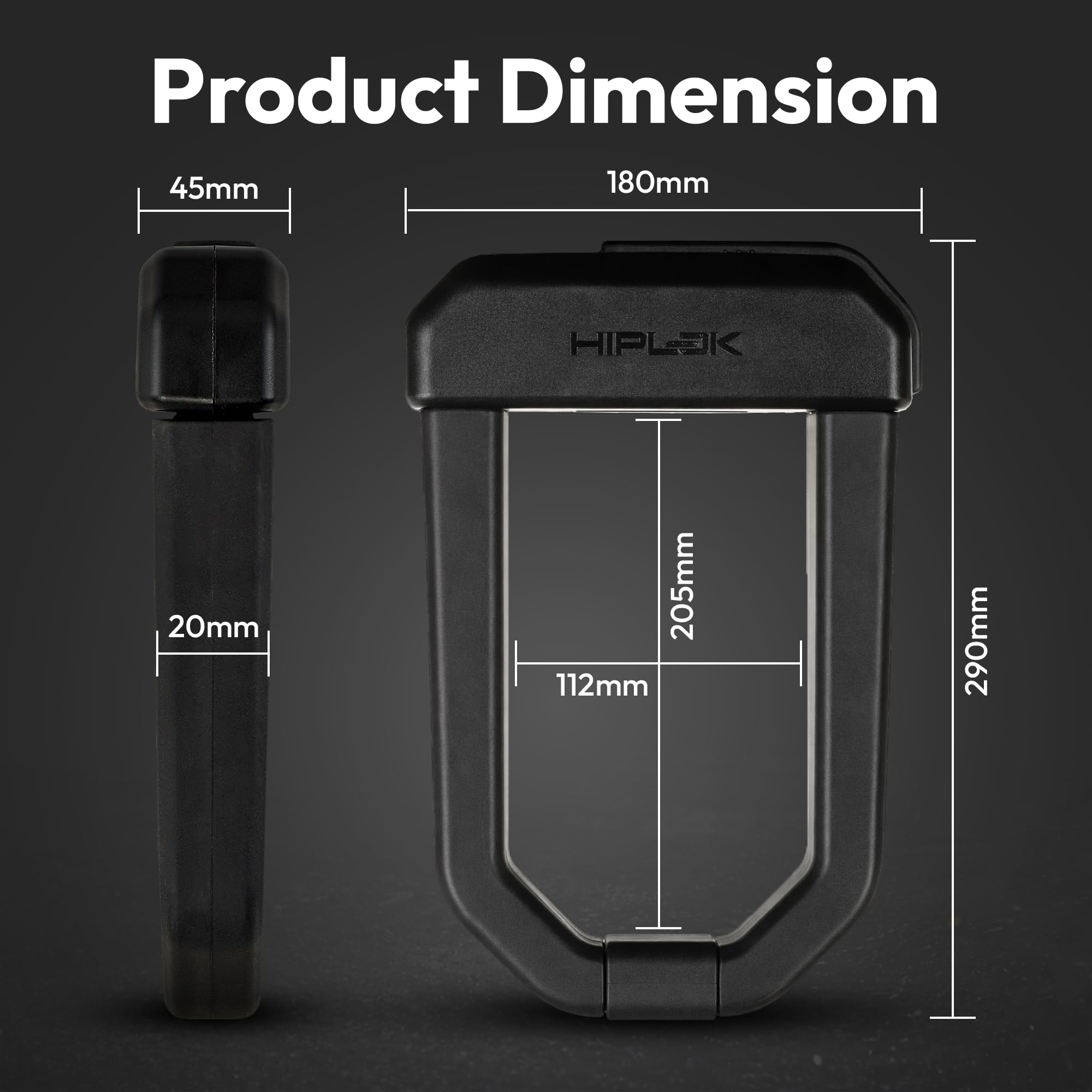 Hiplok D1000, Lucchetto ad arco, Unisex, ALL BLACK, Chiusura: 15,5 cm x 9,2 cm