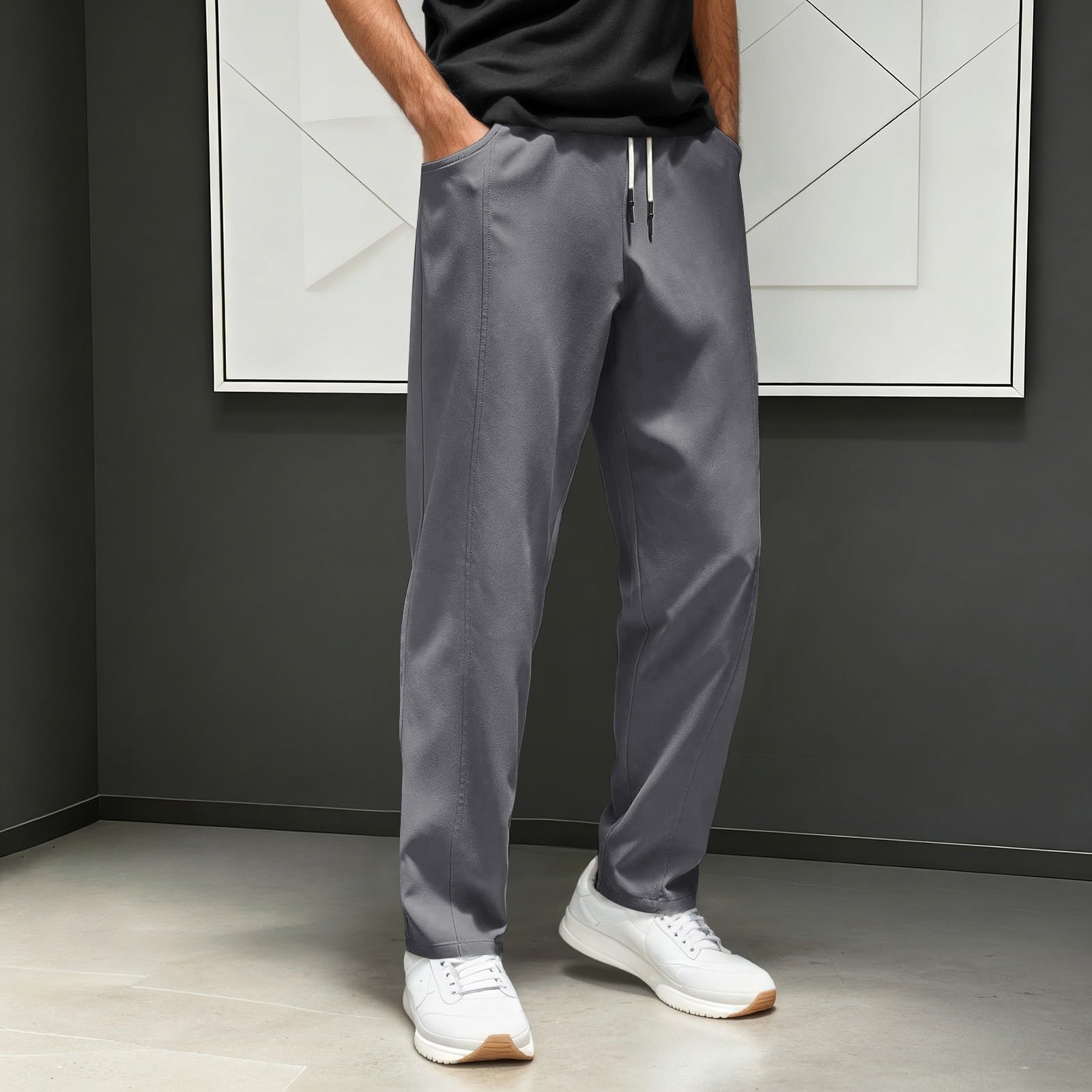 Pantaloni da golf da uomo, slim fit, chino, taglio dritto, vita elasticizzata, pantaloni sportivi lunghi con coulisse, pantaloni per il tempo libero, pantaloni da jogging da uomo, pantaloni da yoga