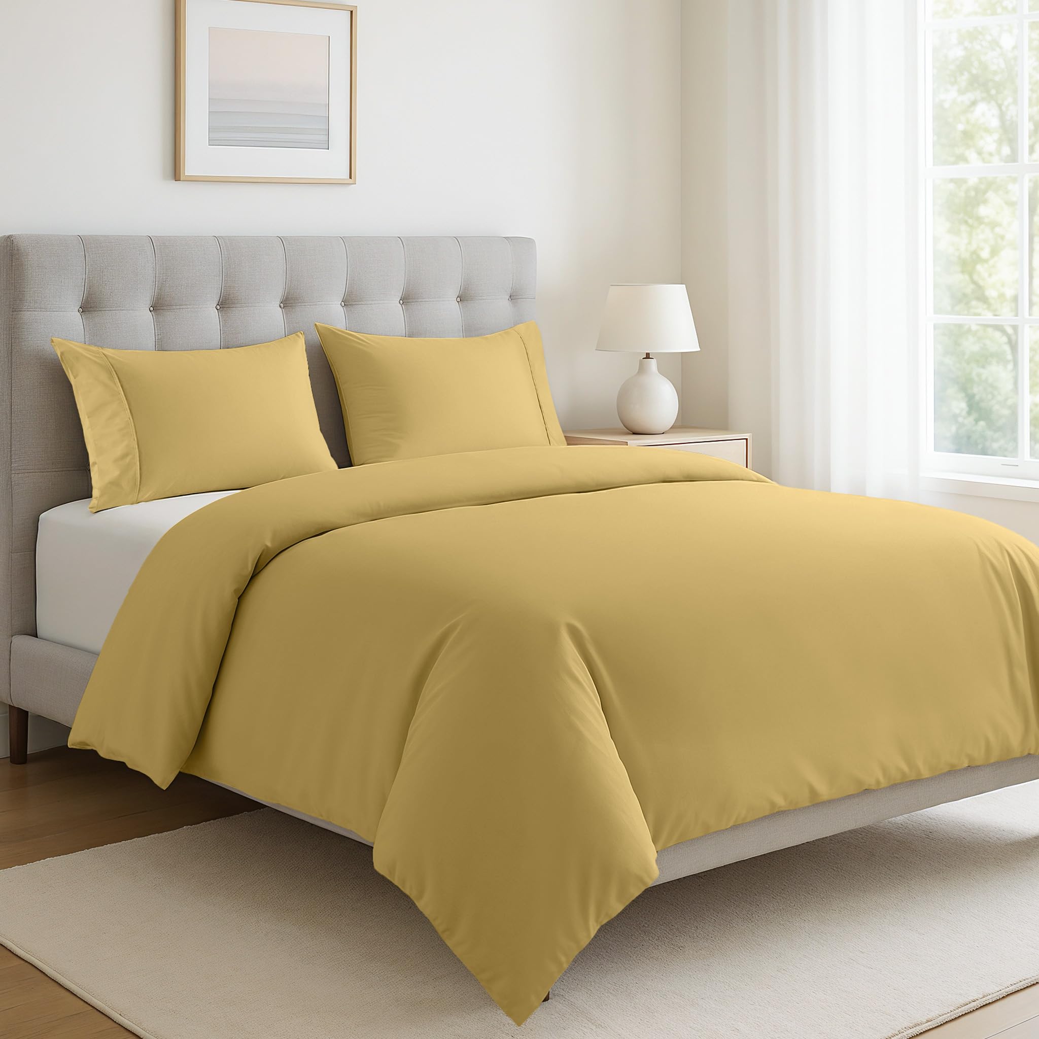 LANE LINEN Double Size Duvet Cover Set - 100% Organic Cotton, 3-Piece Soft & Sustainable Bedding, Includes 1 Duvet Cover 200 x 200 cm and 2 Pillow Shams - Machine Washable - Cocoon