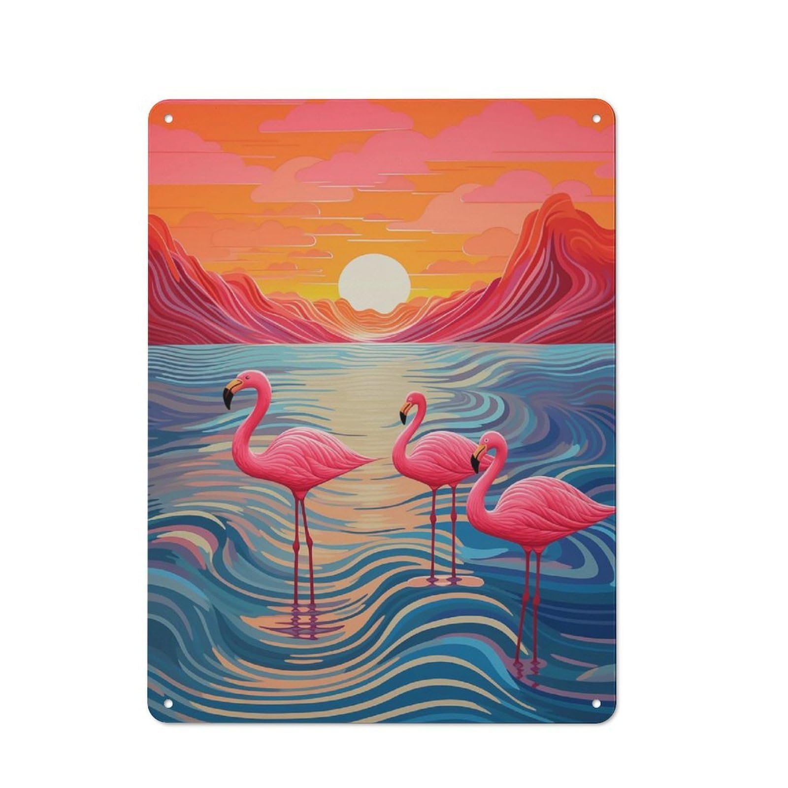 Junmoney Flamingos And Sunset Metal Wall Sign 40X30cm Featuring For Bar Or Restaurant, For Bar Decor Enthusiasts