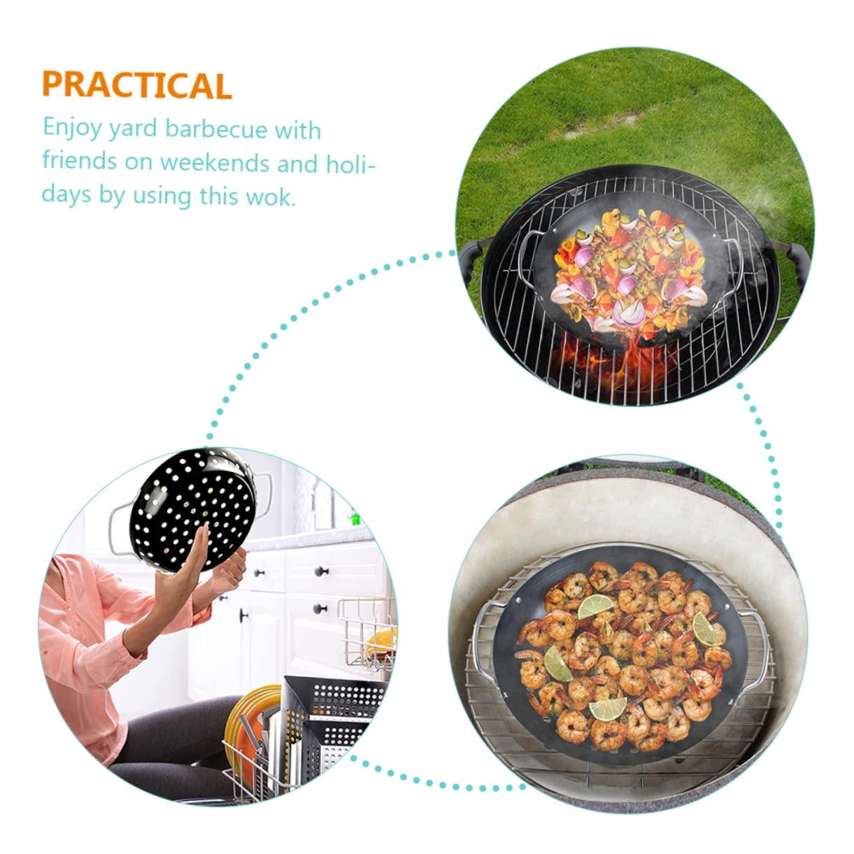 Cestello per Grigliare Verdure in Metallo al Carbonio Rivestimento Antiaderente e Design a Grandi Fori, Doppia Maniglia per Barbecue in Giardino Professionale