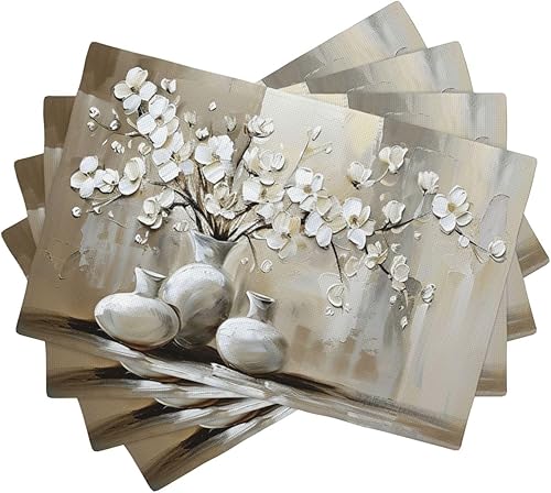 Miniatura 9 de Juego de 6 manteles individuales de flores rústicas, lavables, para decoración de fiestas, cocina, comedor, 12 x 18 pulgadas