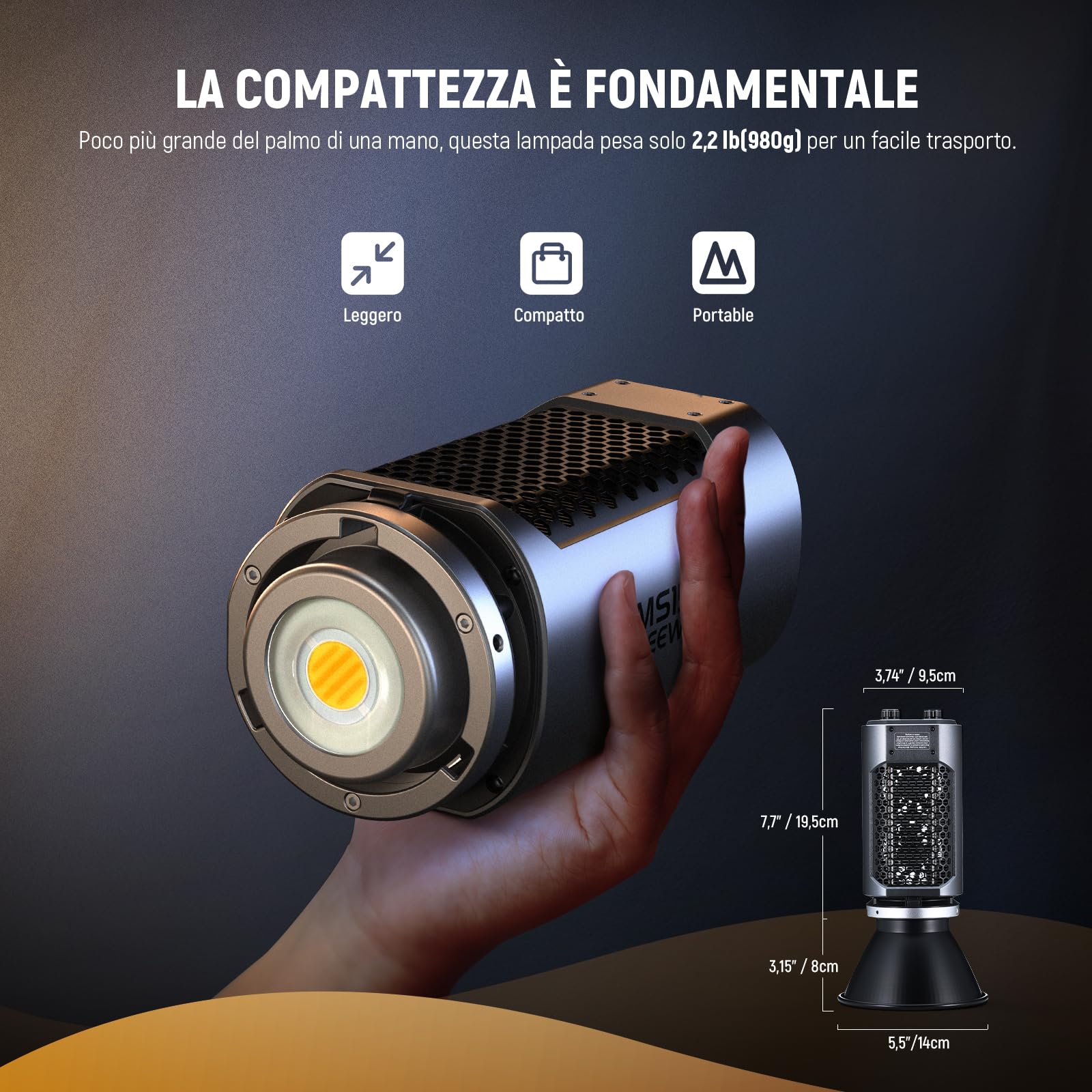 NEEWER MS150B 130 W Bi Color LED Video Light Mini COB Portatile Fotografia Illuminazione con Controllo App, 2,4 G Modus, Supporto Bowens, 20000 lux/0,5 m, 2700K-6500K, 2 opzioni di alimentazione spina