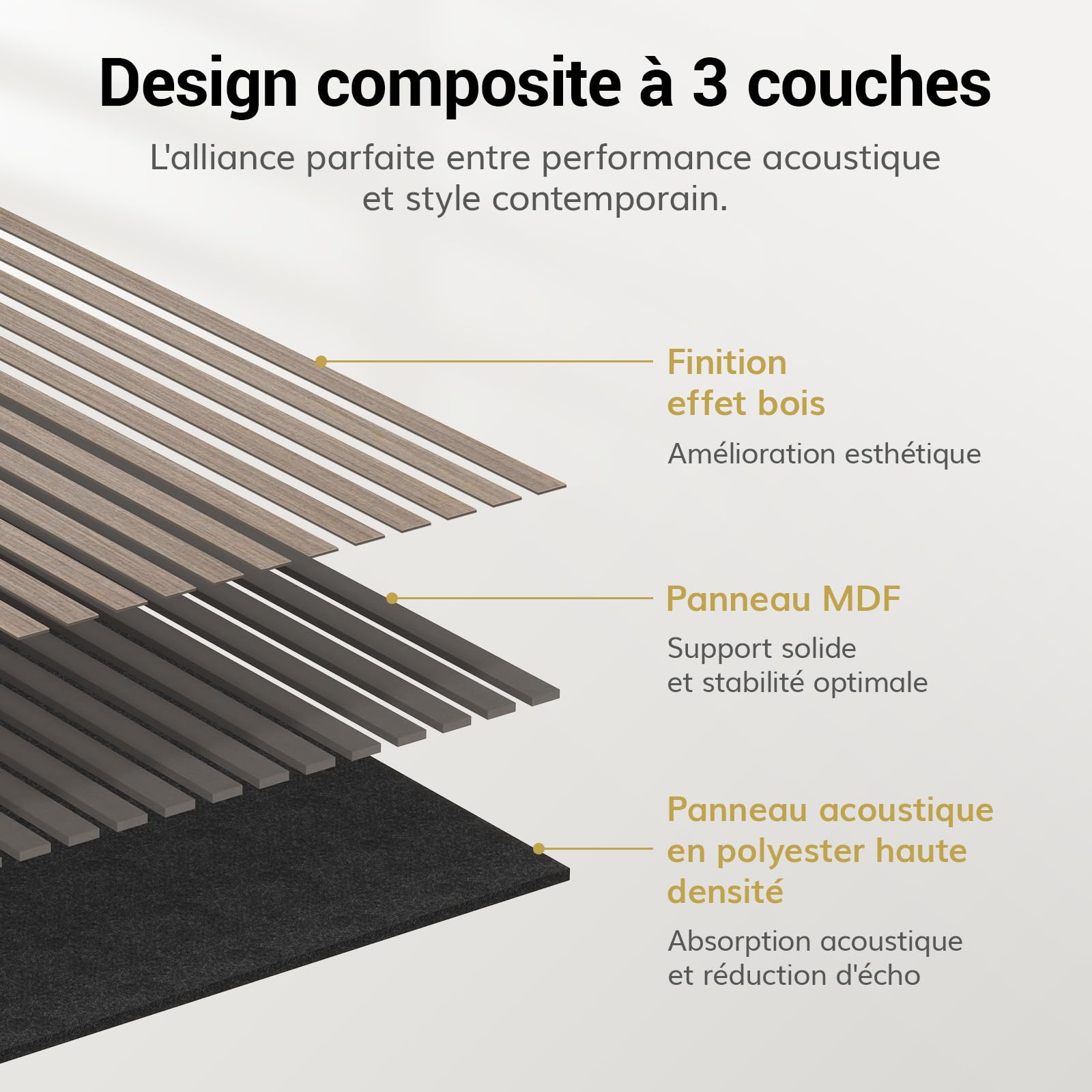 TONOR Panneau Mural Decoratif de Bois,120x60-2.88㎡, 4 Pièces, Gris