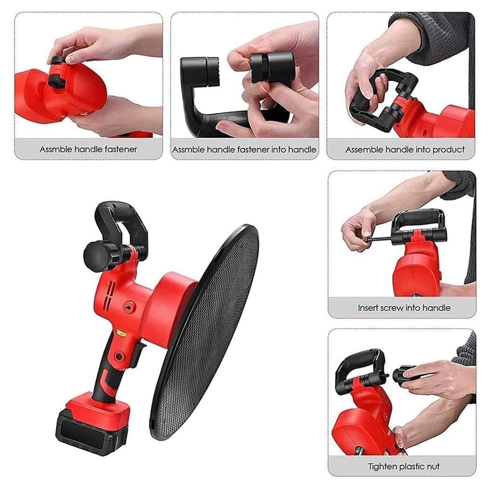 Levigatrice elettrica Portatile per cartongesso,Macchina per Lisciare pareti in Cemento e Malta cementizia Multifunzionale da 1680W, Regolazione a 6 velocità,per Cantieri edili 1battery