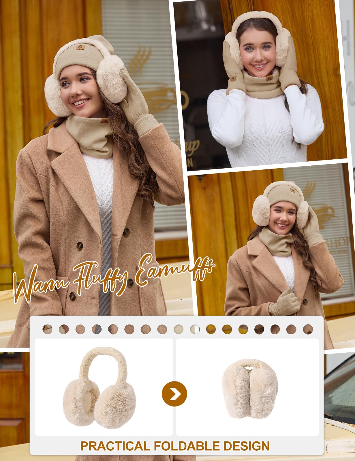 UMIPUBO Gorro Bufanda y Guantes Set 5PCS Mujer Invierno Gorro Conjunto Sombreros Bufandas Cálida Caliente Pantalla táctil Guantes Orejeras de Felpa Calcetines Térmicos 5 Piezas Set