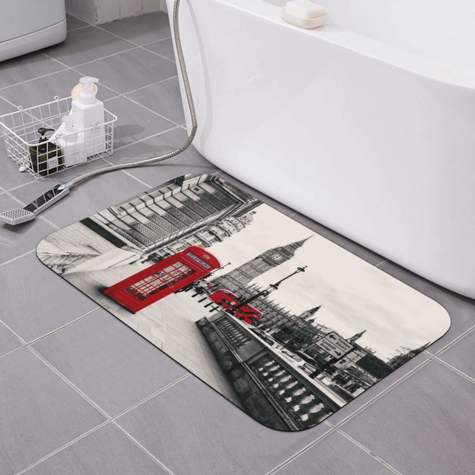 Tapis de bain diatomée London rouge pour une sortie de douche sécurisée