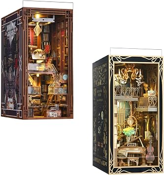 MiniCity Book Nook Kit, DIY Miniature Dollhouse Booknook Kit, 3D Wooden Puzzle Bookend Bookshelf Insert Decor with LED Light for Teens and Adults