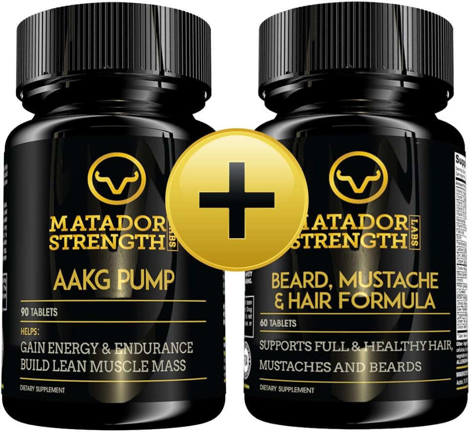 AAKG Pre Workout and Beard Growth - Bundle 1 Bottle AAKG L-Arginine and 1 Bottle Beard Growth