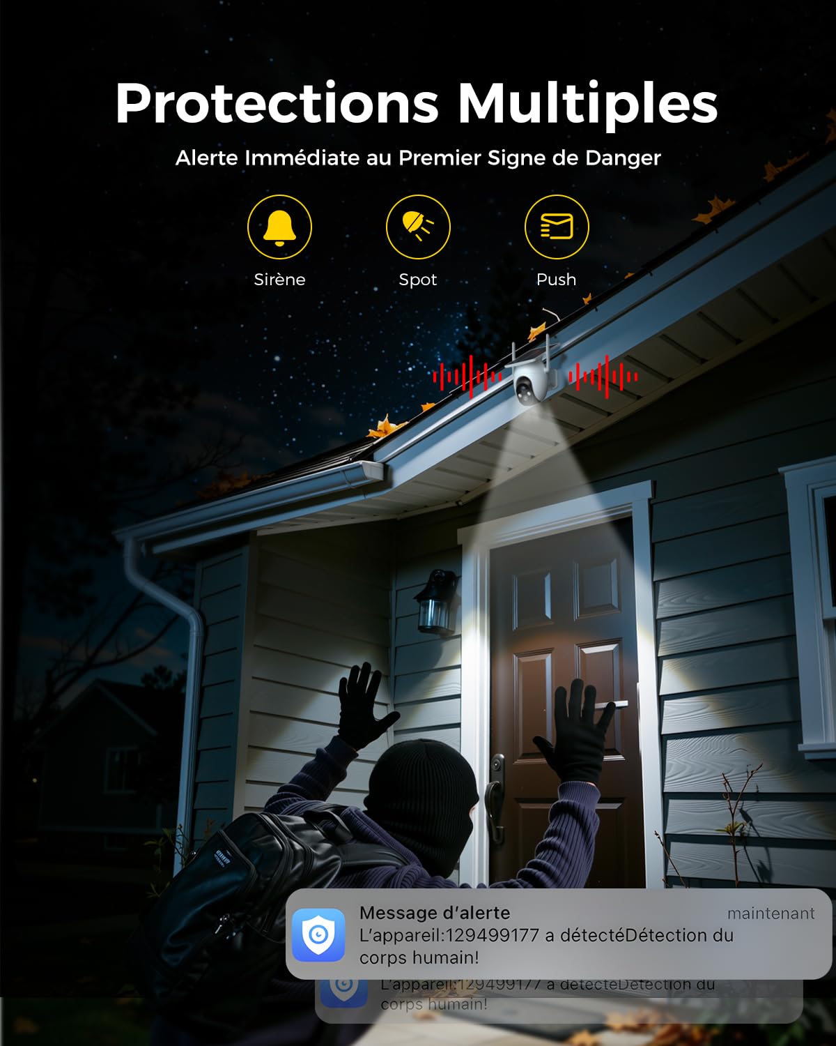 2K Camera Surveillance WiFi Exterieure sans Fil Batterie | Caméra Solaire 3MP 360°PTZ, Panneaux Solaires Intégrés, Recharge Basse Luminosité, Vision Vocturne, AI Détection