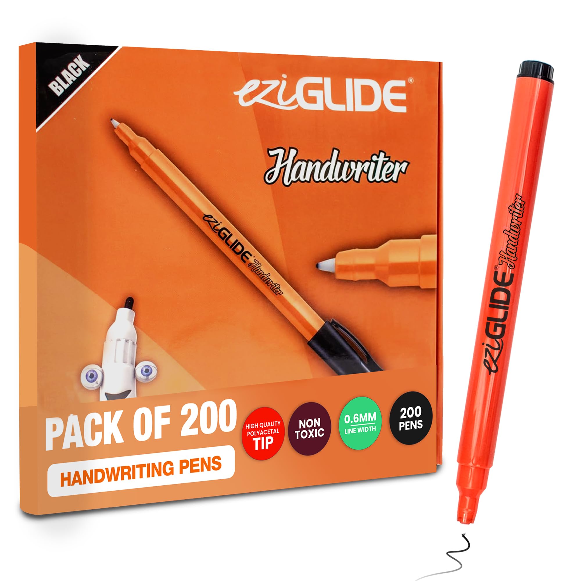 Handwriting Pens 200 Classpack Black, Hand Writing Pens, hard-wearing polyacetal tip to give smooth effortless writing for both right and left handed