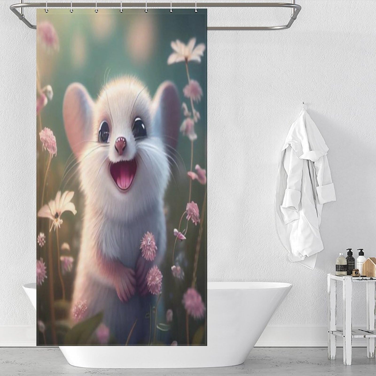 Rideau de douche souris 100% polyester de qualité supérieure pour bain